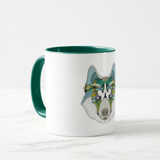 Wolf husky brak groen blauw mok (Voorkant links)