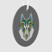 Wolf husky brak groen blauw ornament (voorkant)