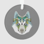 Wolf husky brak groen blauw ornament (achterkant)