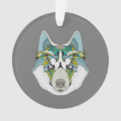 Wolf husky brak groen blauw ornament (voorkant)