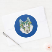 Wolf husky brak groen blauw ronde sticker (Envelop)