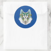 Wolf husky brak groen blauw ronde sticker (Tas)