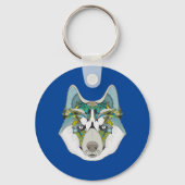 Wolf husky brak groen blauw sleutelhanger (Voorkant)