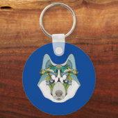 Wolf husky brak groen blauw sleutelhanger (Voorkant)