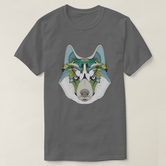 Wolf husky brak groen blauw t-shirt (Design voorkant)