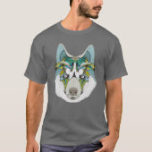 Wolf husky brak groen blauw t-shirt (Voorkant)