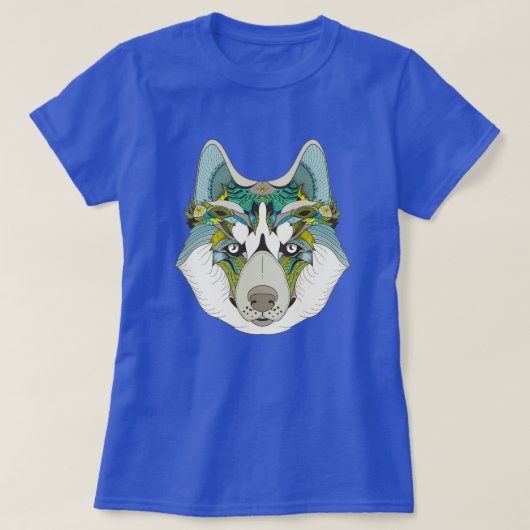 Wolf husky brak groen blauw t-shirt (Design voorkant)