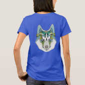Wolf husky brak groen blauw t-shirt (Achterkant)