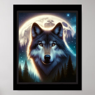 Wolf Icy Moon Galaxy Jacht op Grijze Wolven Voor Poster