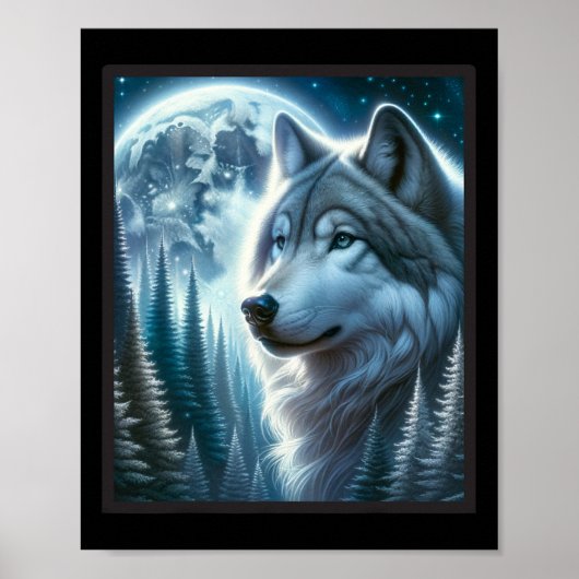 Wolf Icy Moon Galaxy Jacht op Grijze Wolven Voor Poster (Voorkant)