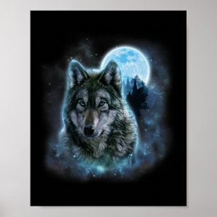 Wolf Icy Moon Galaxy Jacht op Grijze Wolven Voor Poster
