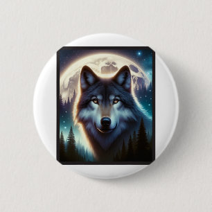 Wolf Icy Moon Galaxy Jacht op Grijze Wolven Voor Ronde Button 5,7 Cm