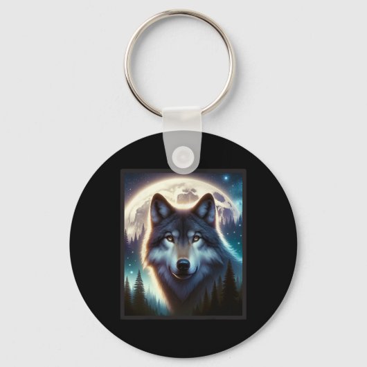 Wolf Icy Moon Galaxy Jacht op Grijze Wolven Voor Sleutelhanger (Voorkant)