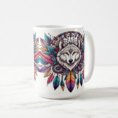 Wolf Illustratie met Dreamcatcher Bohemian Style Koffiemok (Voorkant rechts)