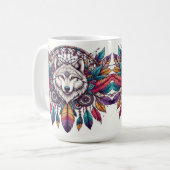 Wolf Illustratie met Dreamcatcher Bohemian Style Koffiemok (Voorkant links)