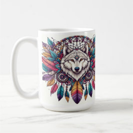 Wolf Illustratie met Dreamcatcher Bohemian Style Koffiemok