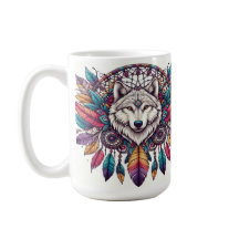 Wolf illustratie met dromenvanger bohemien stijl