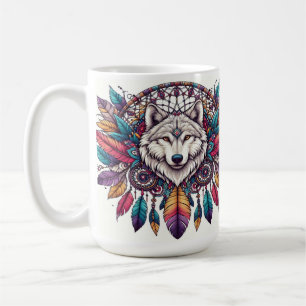 Wolf illustratie met dromenvanger bohemien stijl koffiemok