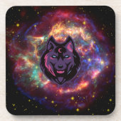 Wolf Illustratie, Paarse kosmische grafische kunst Bier Onderzetter (Voorkant)