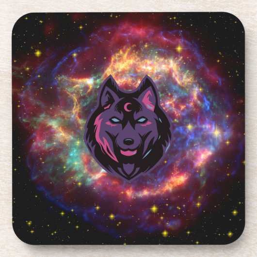 Wolf Illustratie, Paarse kosmische grafische kunst Bier Onderzetter (Voorkant)
