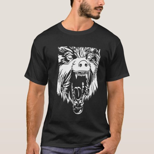 Wolf Illustratie Zwarte Kunst Moderne Trendy T-shirt (Voorkant)
