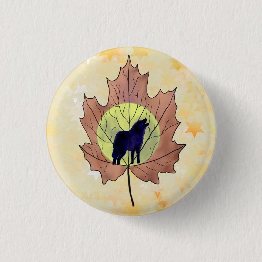 Wolf im Ahornblatt Ronde Button 3,2 Cm (Voorkant)
