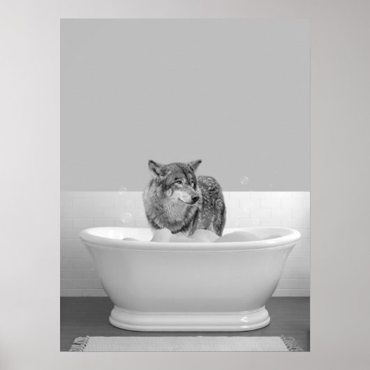 Wolf in bad in Bathtub Bubble Poster (Voorkant)