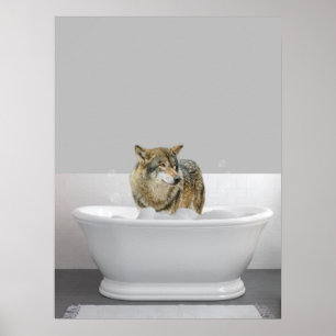 Wolf in badkuip bubbelbad poster