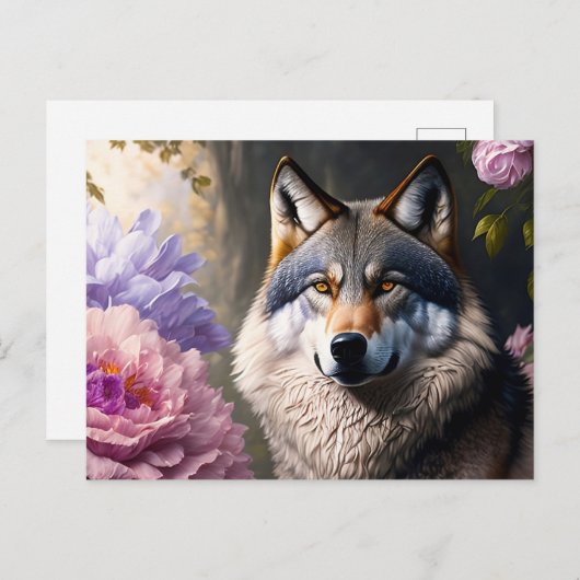 wolf in bloemen briefkaart (Voorkant / Achterkant)