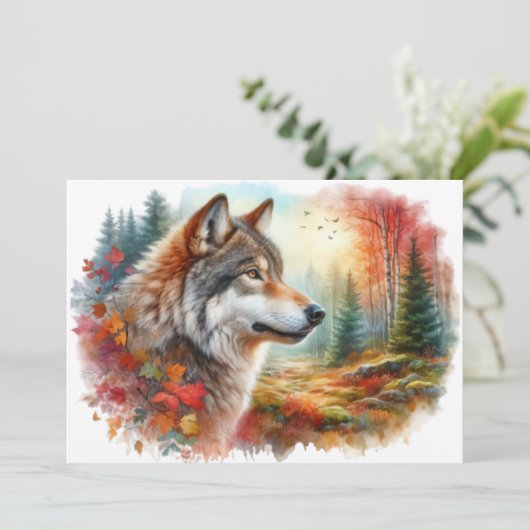 Wolf in Bos: Een Stunning Mengsel van Natuur  Bedankkaart (Staand voorkant)