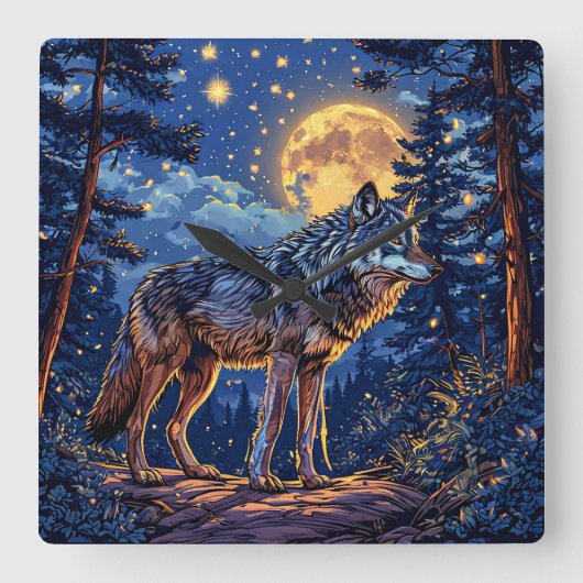 Wolf in bos vierkante klok (Voorkant)