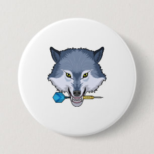 Wolf in Darts met Dart Ronde Button 7,6 Cm