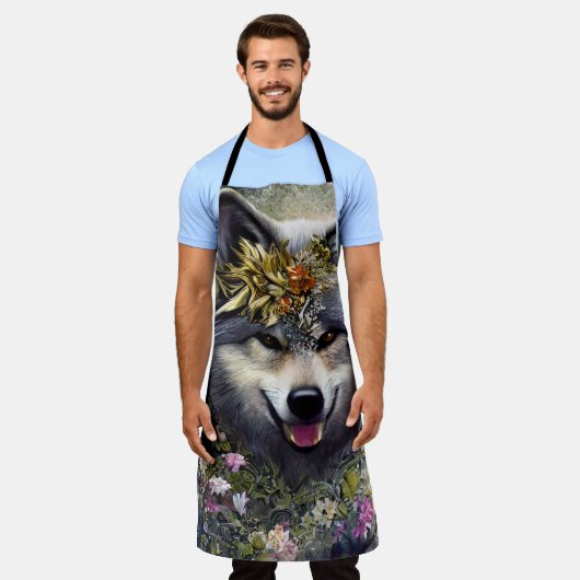 Wolf in de Bossen Schort (Gedragen)