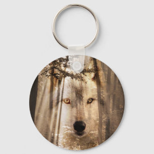 Wolf in de bossen sleutelhanger