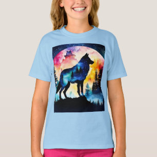 Wolf in de bossen waterverf t-shirt