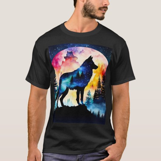 Wolf in de bossen waterverf t-shirt (Voorkant)