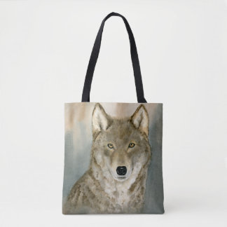 Wolf in de Mist Waterverf All-Over Print Tote Bag