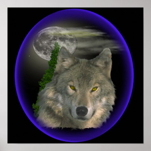wolf in de nacht poster (Voorkant)