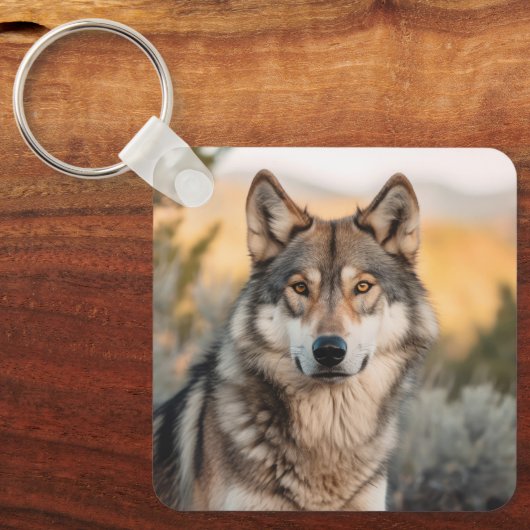 Wolf in de natuur sleutelhanger (Voorkant)