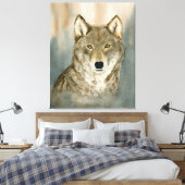 Wolf in de nevel aquarel canvas afdruk (Insitu (Slaapkamer))