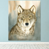 Wolf in de nevel aquarel canvas afdruk (Insitu (Houten vloer))