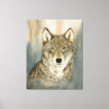 Wolf in de nevel aquarel