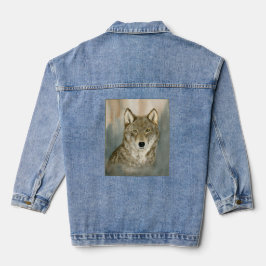 Wolf in de nevel waterverf denim jacket