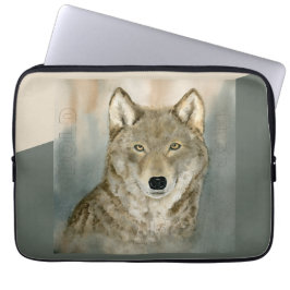 Wolf in de nevel waterverf laptop sleeve