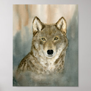 Wolf in de nevel waterverf poster