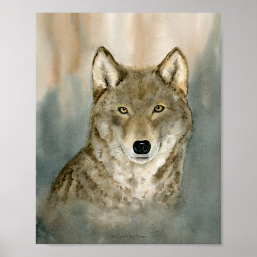 Wolf in de nevel waterverf poster (Voorkant)