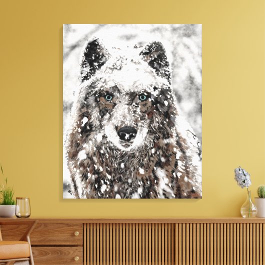Wolf in de sneeuw canvas afdruk (Insitu (Woonkamer))