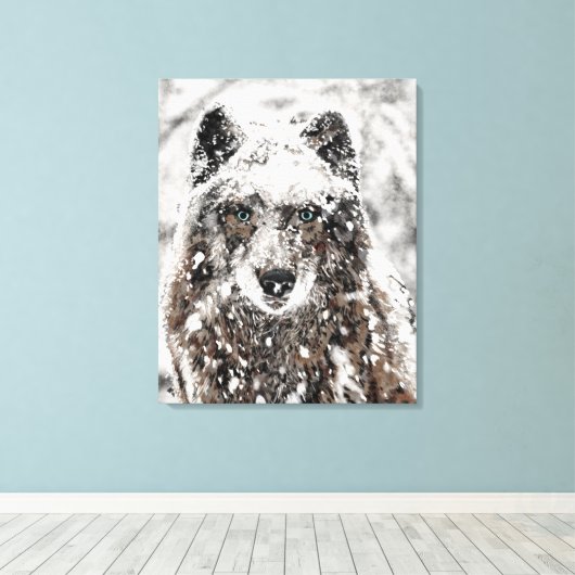 Wolf in de sneeuw canvas afdruk (Insitu (Houten vloer))