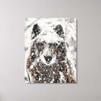 Wolf in de sneeuw canvas afdruk