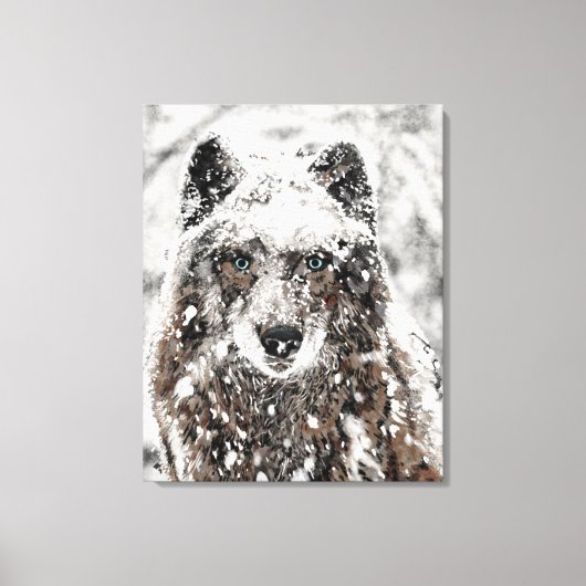 Wolf in de sneeuw canvas afdruk (Voorkant)